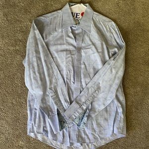 7 DIAMONDS Floral Print Detail Stretch Light Blue Button Down Up Dress Shirt XL